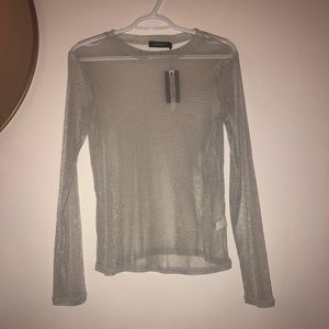 Glassons mesh silver sparkly long sleeve top NWT
